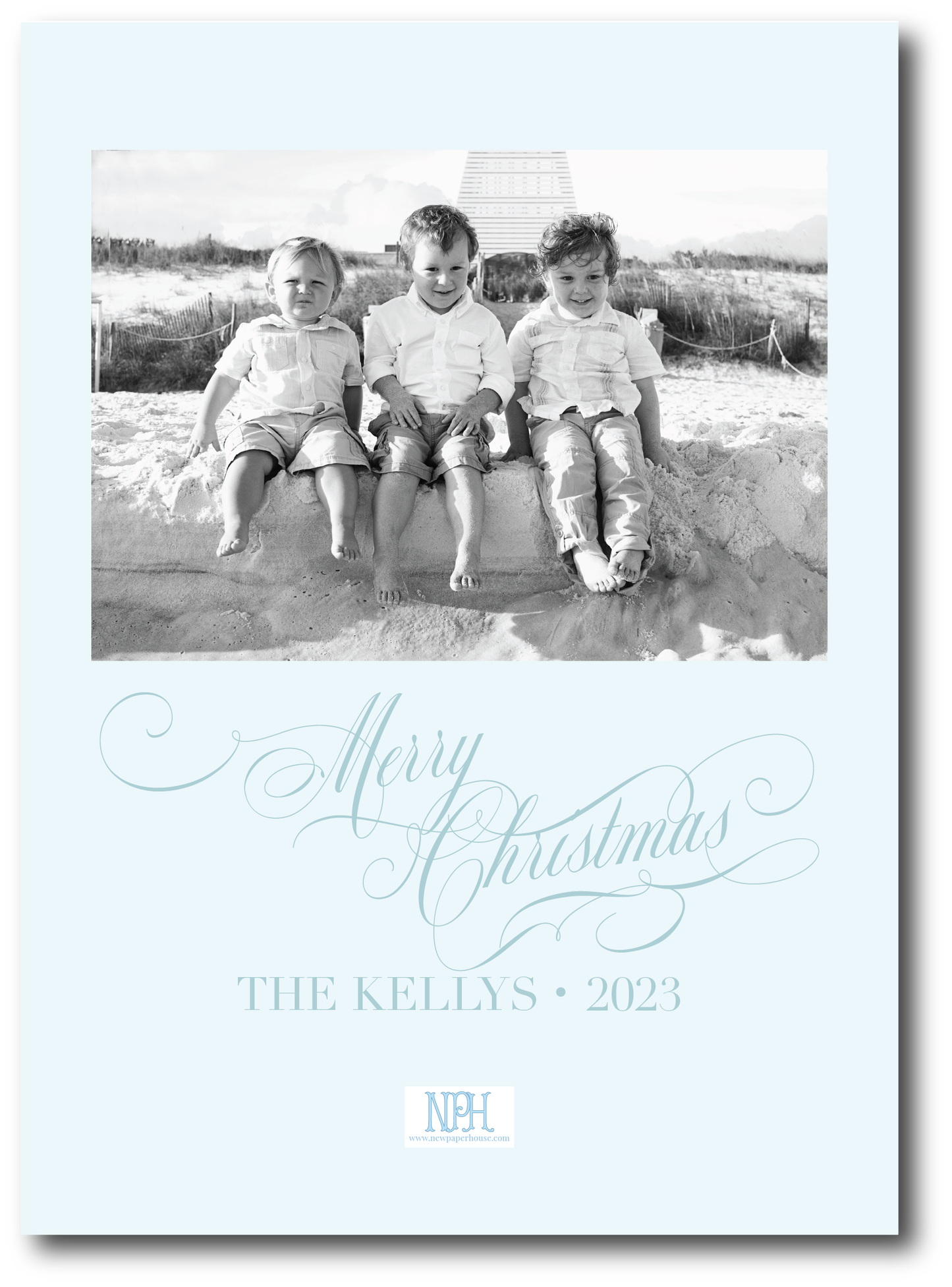 Rattan Blue Coastal Holiday Card