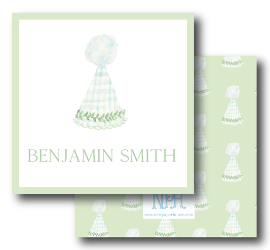 Blue Green Vintage Party Hat Enclosure Card