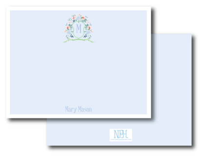 Floral Crest Light Blue Stationery Set