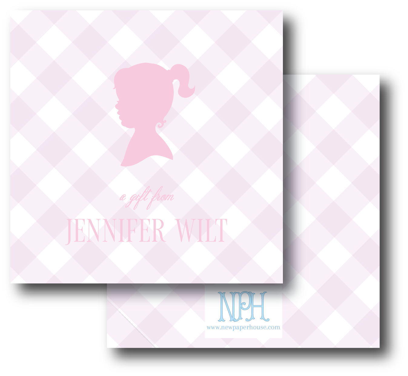 Girl Gingham Silhouette Enclosure Card