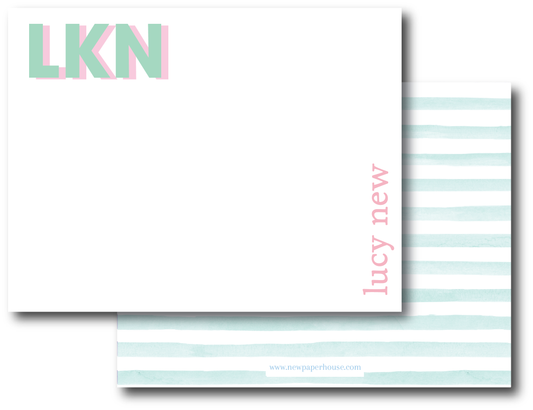 Modern Stripe Mint and Pink Stationery Set