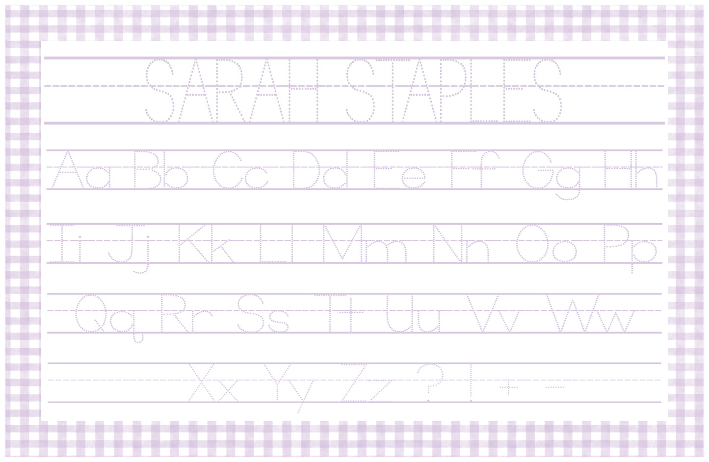 Single Initial Purple Gingham Placemat