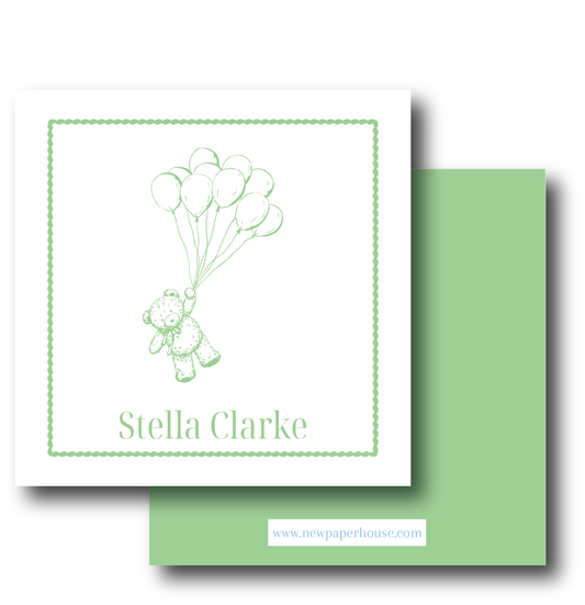 Teddy with Balloons Green Enclosure Card