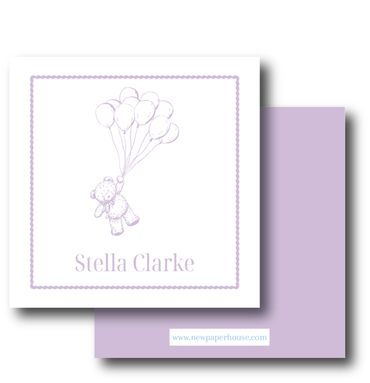Teddy with Balloons Purple Enclosure Card