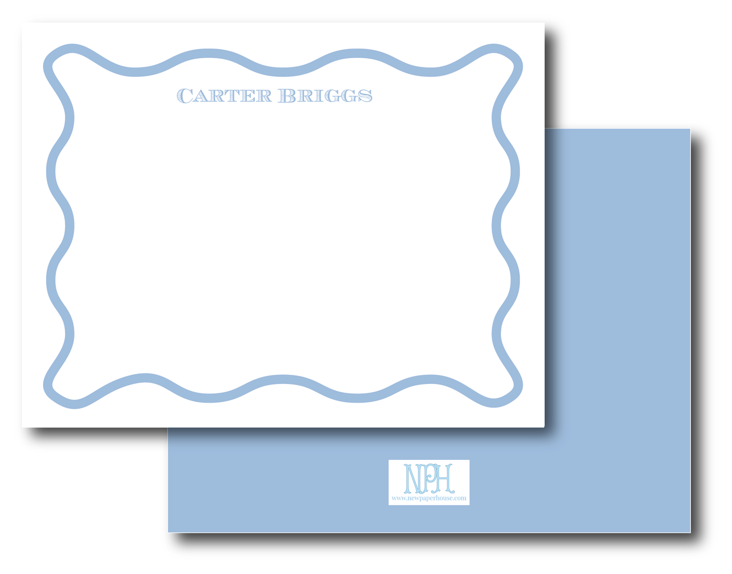 Wavy Frame Border Blue Stationery Set- Customize Color & Font