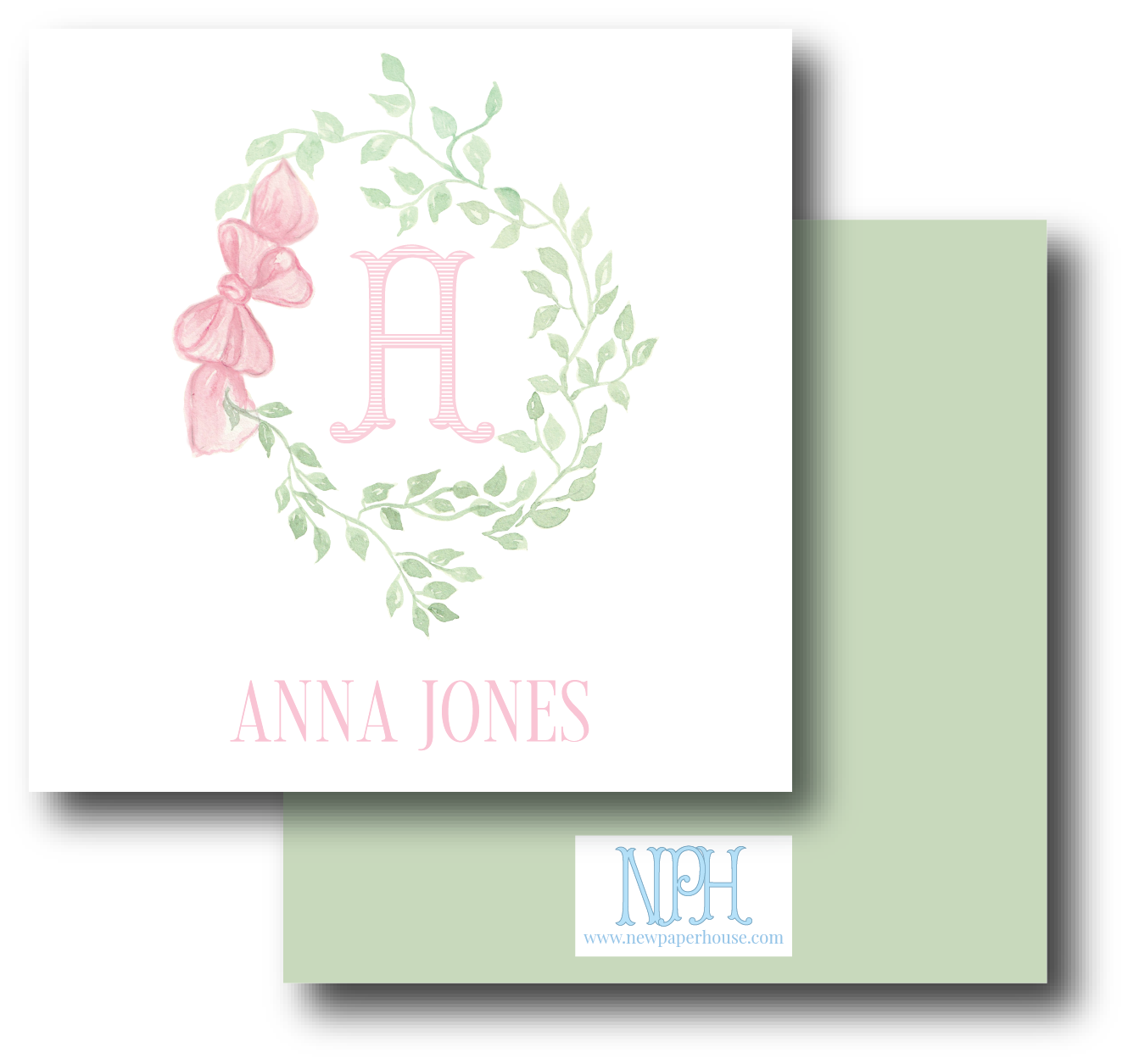 Pink & Green Leaf Wreath Enclosure Card