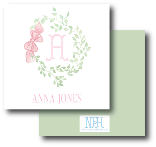 Pink & Green Leaf Wreath Enclosure Card